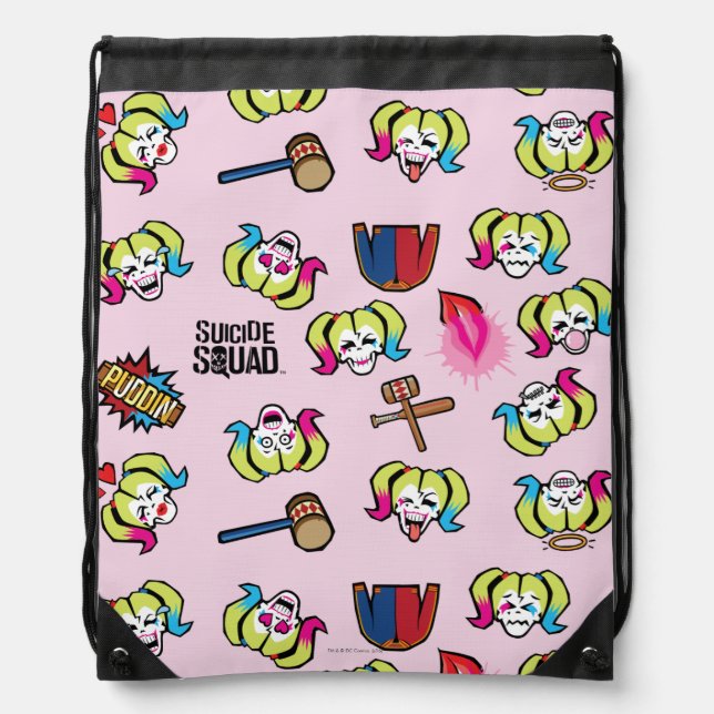 Suicide Squad | Harley Quinn Emoji Pattern Drawstring Bag (Front)