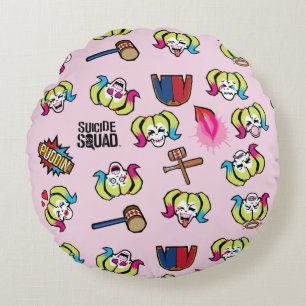 Suicide Squad Harley Quinn Emoji Pattern Round Pillow
