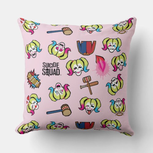 Suicide Squad  Harley Quinn Emoji Pattern Throw Pillow