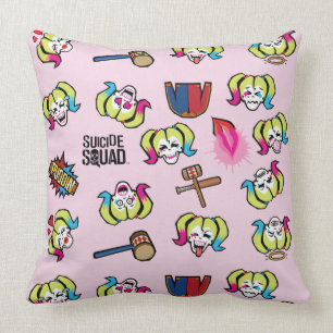 Suicide Squad Harley Quinn Emoji Pattern Throw Pillow