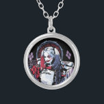Suicide Squad | Harley Quinn Inked Graffiti Silver Plated Necklace<br><div class="desc">Check out Harley Quinn posed with her bat in this running ink and diamond graphic,  featuring her phrases in the background and “Daddy's lil Monster”.</div>