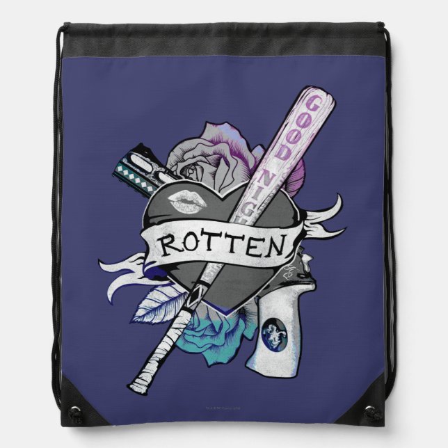 Suicide Squad | Harley Quinn "Rotten" Tattoo Art Drawstring Bag (Front)