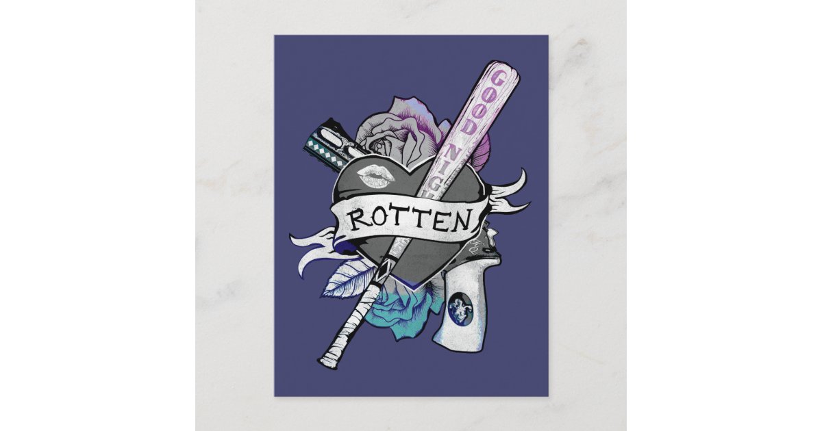 Suicide Squad Harley Quinn "Rotten" Tattoo Art Postcard Zazzle