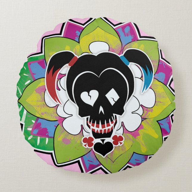 Suicide Squad | Harley Quinn Skull Tattoo Art Round Pillow (Front)