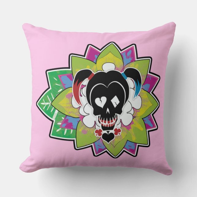 Suicide Squad | Harley Quinn Skull Tattoo Art Throw Pillow (Front)