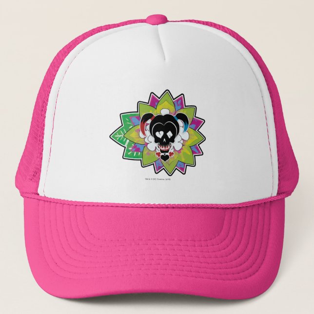 Suicide Squad | Harley Quinn Skull Tattoo Art Trucker Hat (Front)