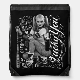 Suicide Squad   Harley Quinn Typography Photo Drawstring Bag