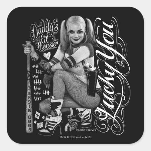 Suicide Squad  Harley Quinn Typography Photo Square Sticker