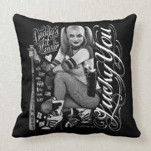 Suicide Squad   Harley Quinn Typography Photo Throw Pillow