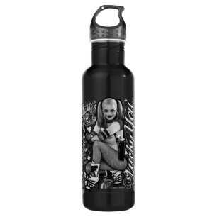Suicide Squad Harley Quinn Typography Photo Water Bottle