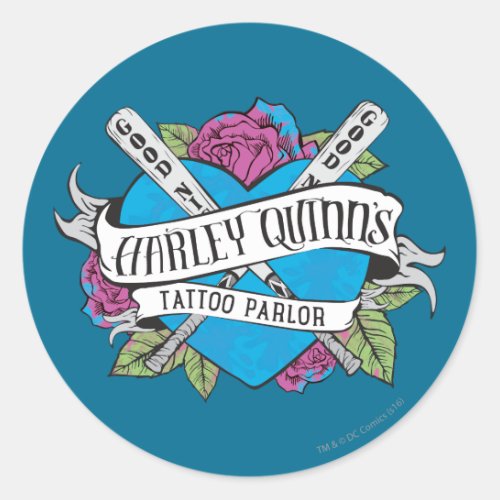 Suicide Squad  Harley Quinns Tattoo Parlor Heart Classic Round Sticker