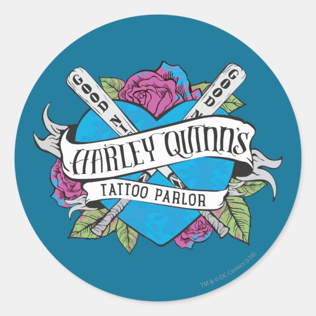 Suicide Squad | Harley Quinn's Tattoo Parlor Heart Classic Round Sticker (Front)