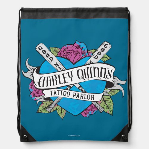 Suicide Squad  Harley Quinns Tattoo Parlor Heart Drawstring Bag