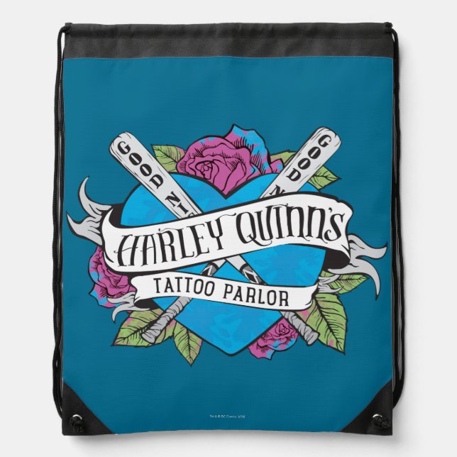 Suicide Squad | Harley Quinn's Tattoo Parlor Heart Drawstring Bag (Front)