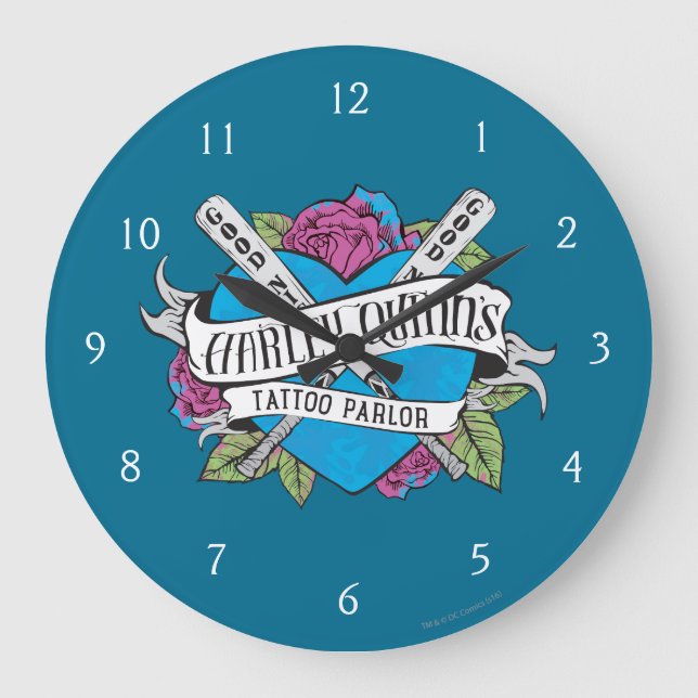 Suicide Squad | Harley Quinn's Tattoo Parlor Heart Large Clock (Front)
