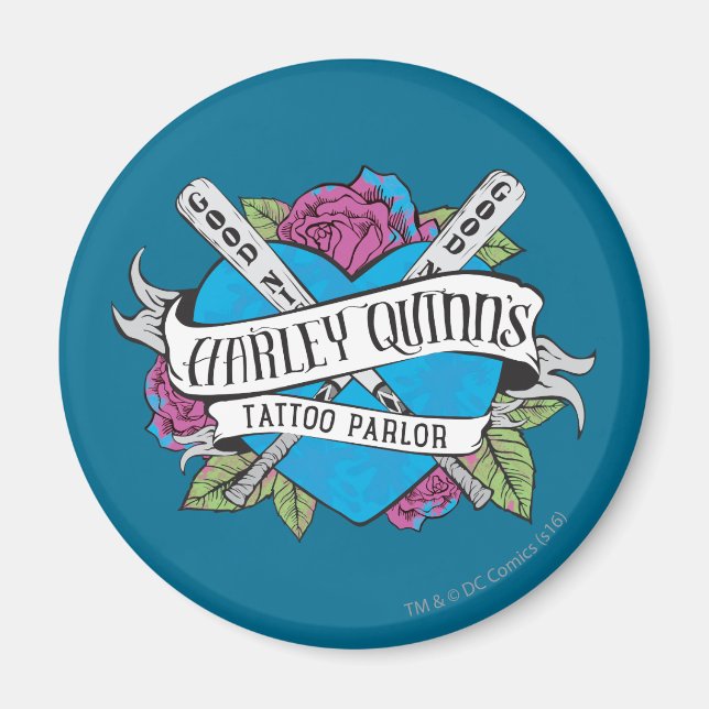 Suicide Squad | Harley Quinn's Tattoo Parlor Heart Magnet (Front)