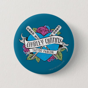 Suicide Squad Harley Quinn's Tattoo Parlor Heart Pinback Button