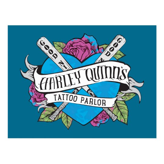 Suicide Squad | Harley Quinn's Tattoo Parlor Heart Postcard | Zazzle.com
