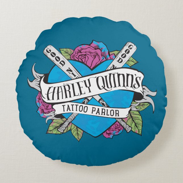 Suicide Squad | Harley Quinn's Tattoo Parlor Heart Round Pillow (Front)