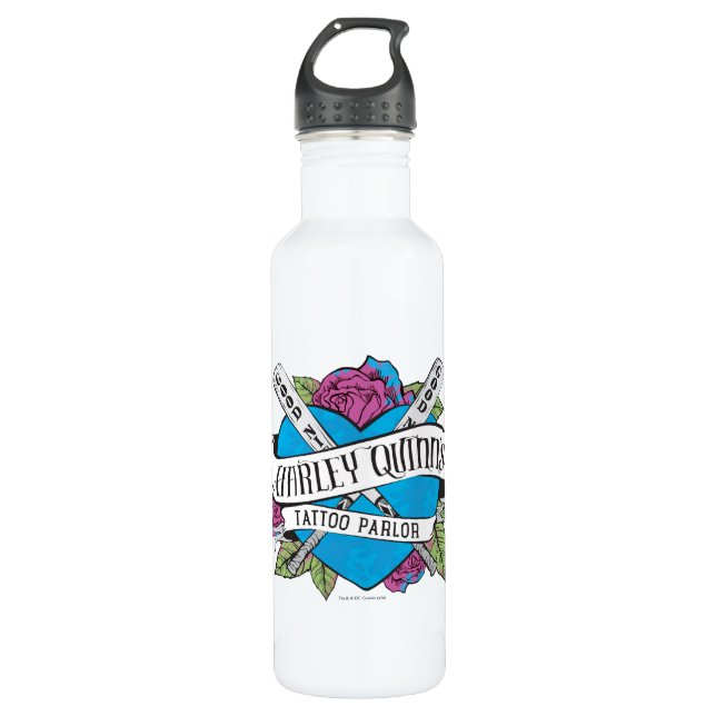 Suicide Squad | Harley Quinn's Tattoo Parlor Heart Water Bottle (Front)
