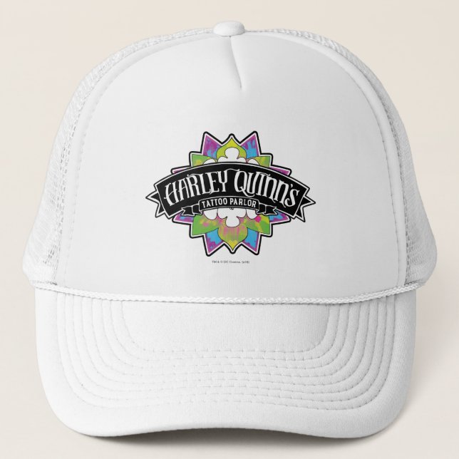 Suicide Squad | Harley Quinn's Tattoo Parlor Lotus Trucker Hat (Front)