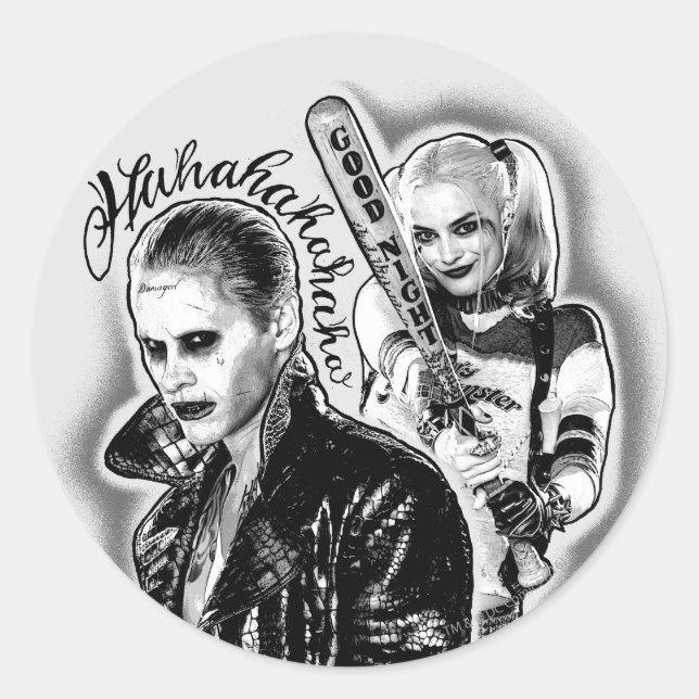 Suicide Squad | Joker & Harley Airbrush Tattoo Classic Round Sticker (Front)