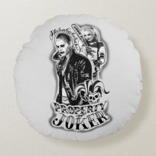 Suicide Squad Joker & Harley Airbrush Tattoo Round Pillow