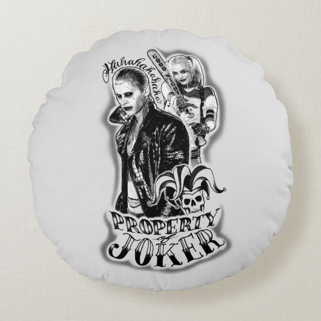 Suicide Squad | Joker & Harley Airbrush Tattoo Round Pillow (Front)