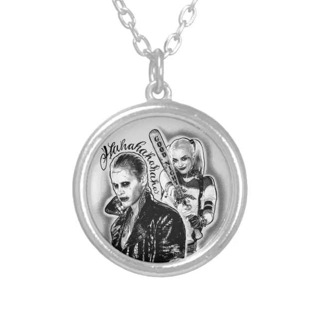 Suicide Squad Joker And Harley Airbrush Tattoo Silver Plated Necklace