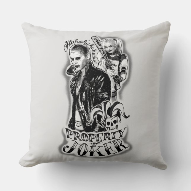 Suicide Squad | Joker & Harley Airbrush Tattoo Throw Pillow (Front)