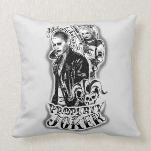 Suicide Squad   Joker & Harley Airbrush Tattoo Throw Pillow