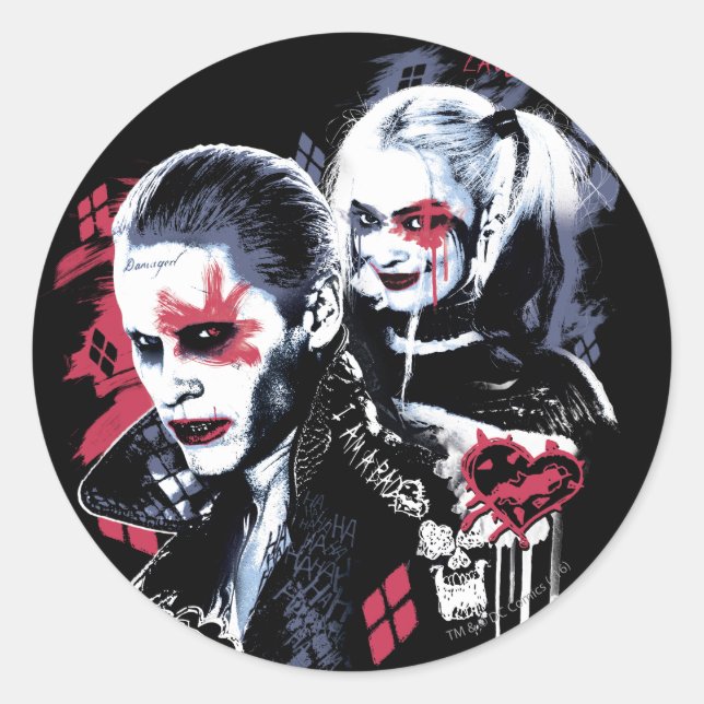 Suicide Squad | Joker & Harley Painted Graffiti Classic Round Sticker (Front)