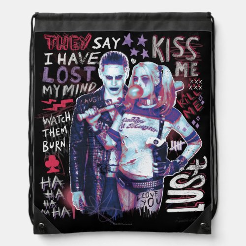 Suicide Squad  Joker  Harley Typography Photo Drawstring Bag