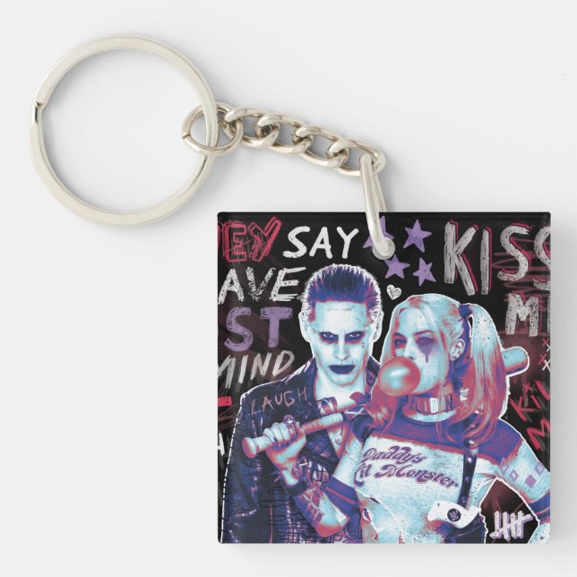 Suicide Squad | Joker & Harley Typography Photo Keychain (Front)