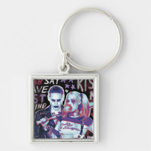 Suicide Squad   Joker & Harley Typography Photo Keychain