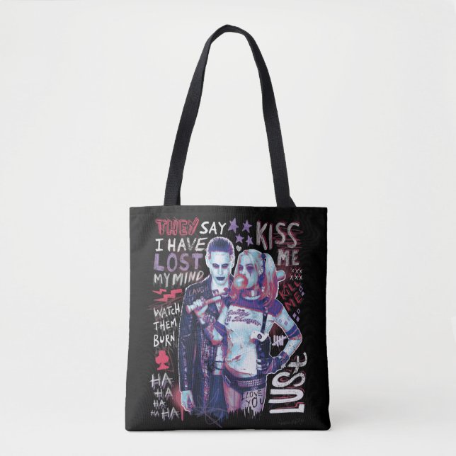 Suicide Squad | Joker & Harley Typography Photo Tote Bag (Front)