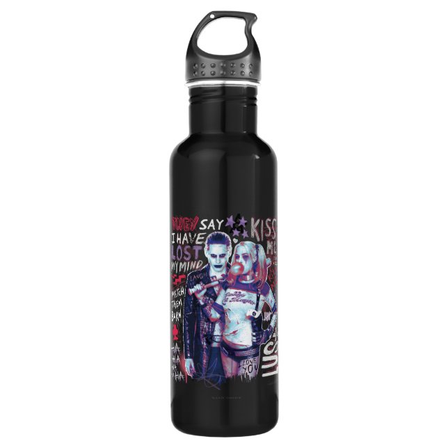Suicide Squad | Joker & Harley Typography Photo Water Bottle (Front)