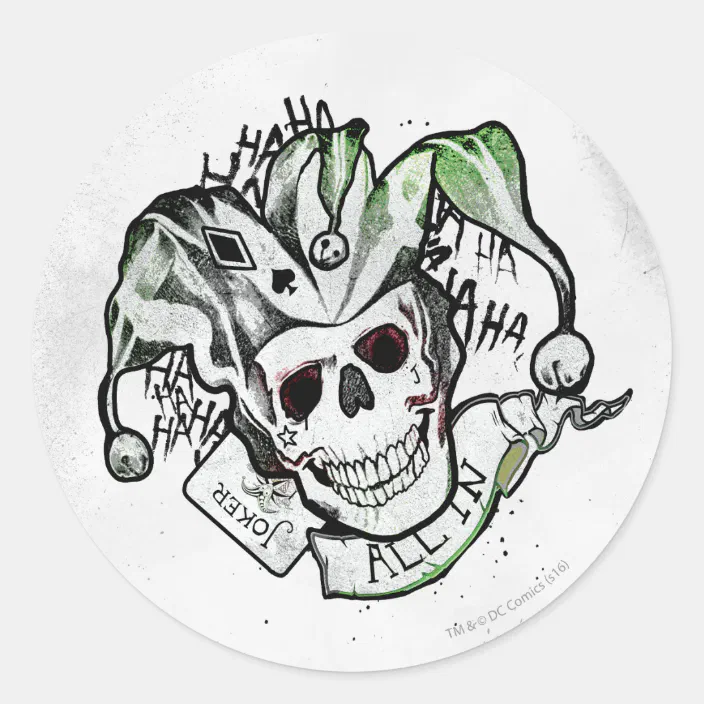 Suicide Squad Joker Skull All In Tattoo Art Classic Round Sticker Zazzle Com