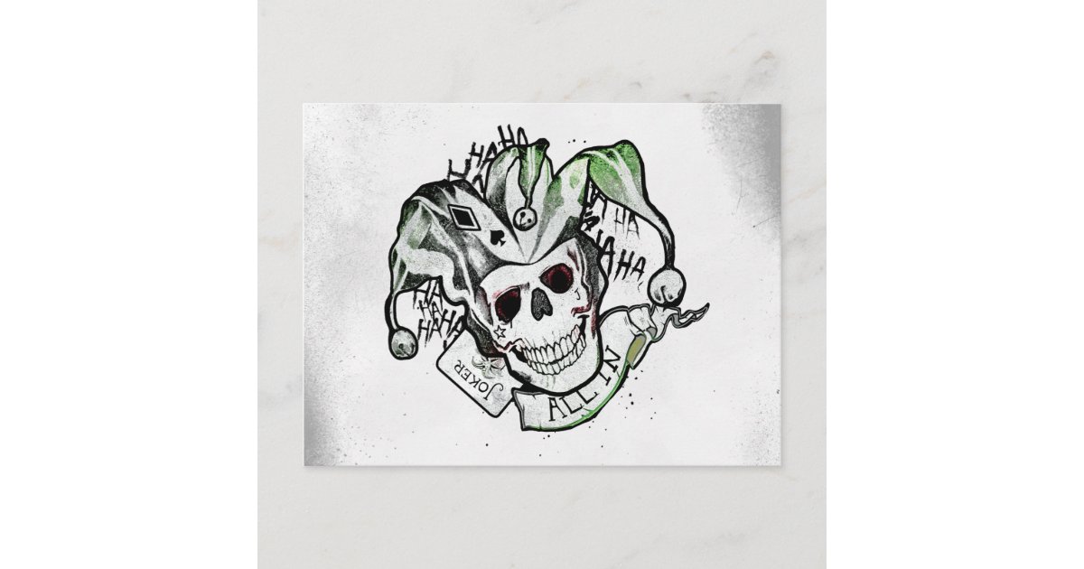 Suicide Squad | Joker Skull "All In" Tattoo Art Postcard | Zazzle
