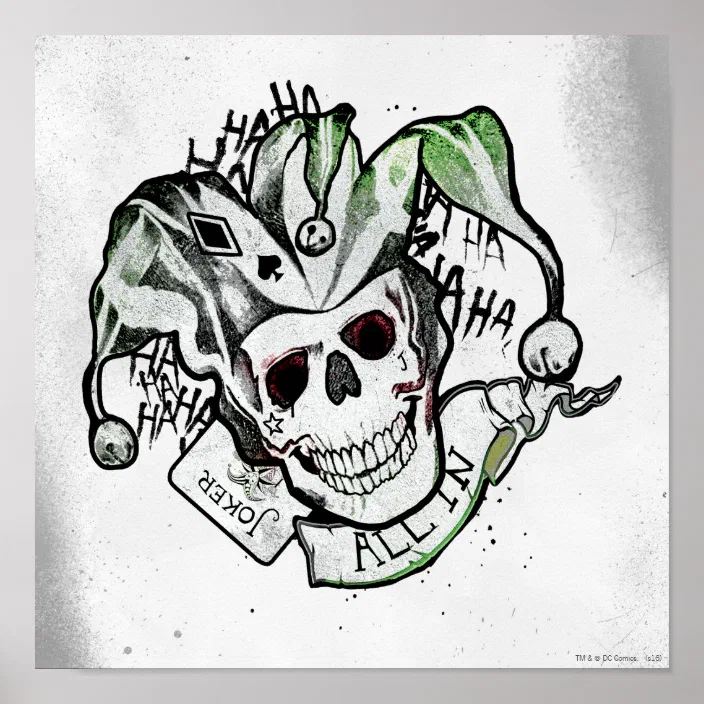 Suicide Squad Joker Skull All In Tattoo Art Poster Zazzle Com