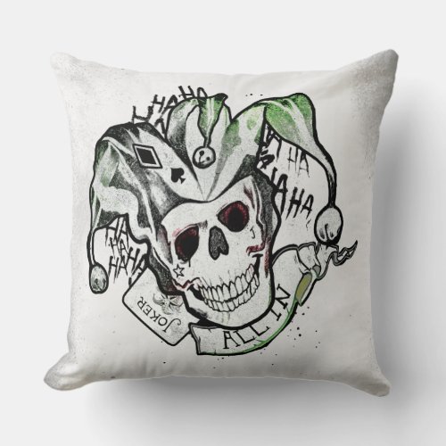 Suicide Squad  Joker Skull All In Tattoo Art Throw Pillow