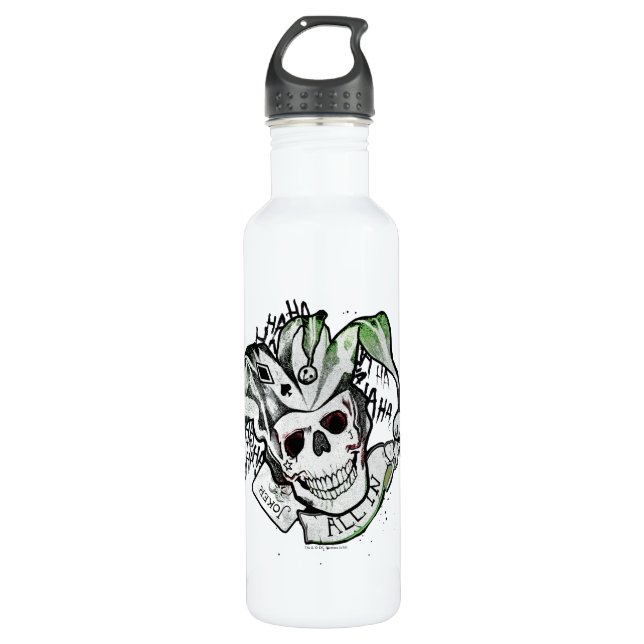 Suicide Squad | Joker Skull "All In" Tattoo Art Water Bottle (Front)