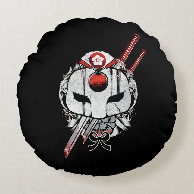 Suicide Squad | Katana Mask & Swords Tattoo Art Round Pillow (Front)