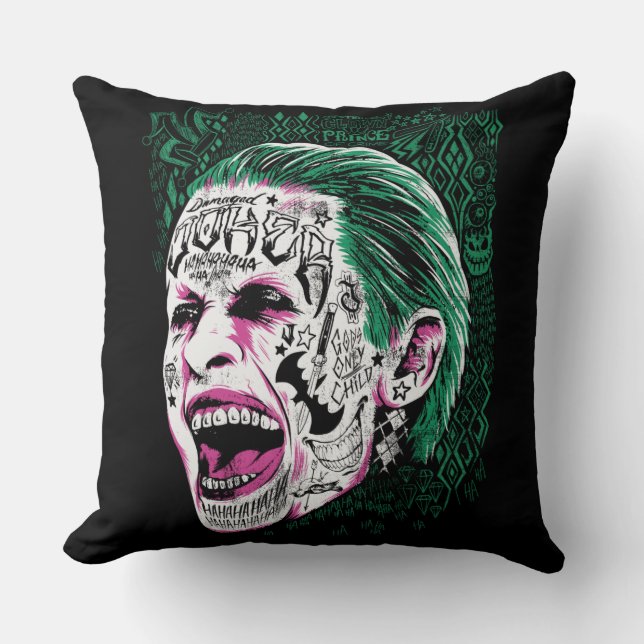Suicide Squad | Laughing Joker Head Sketch Throw Pillow (Front)