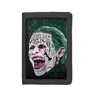 Suicide Squad   Laughing Joker Head Sketch Tri-fold Wallet
