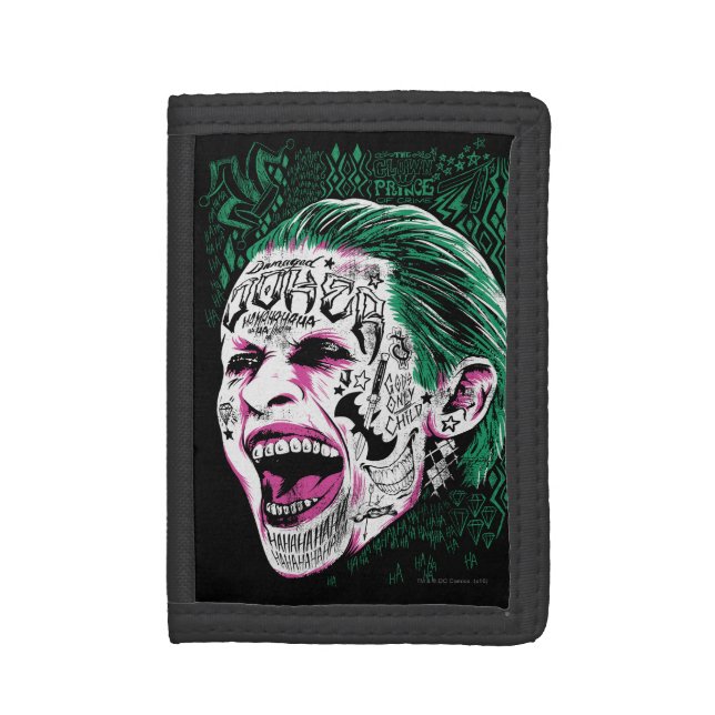 Suicide Squad | Laughing Joker Head Sketch Tri-fold Wallet (Front Vertical)