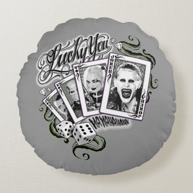 Suicide Squad | "Lucky You" Playing Cards Round Pillow (Front)