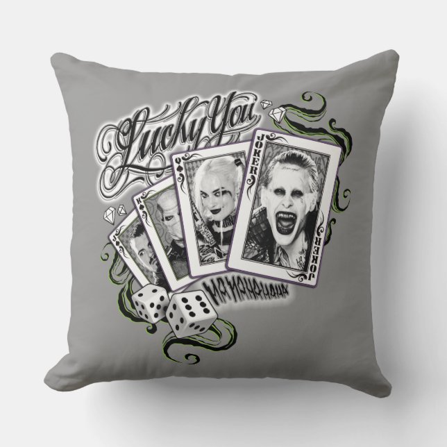 Suicide Squad | "Lucky You" Playing Cards Throw Pillow (Front)