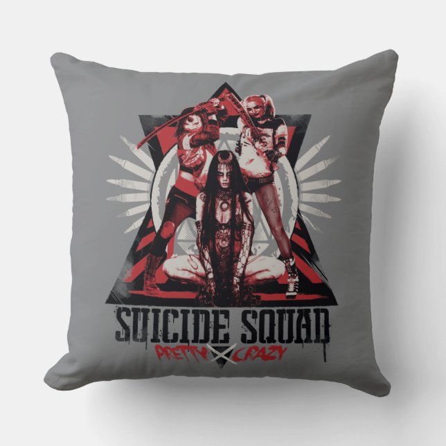 Suicide Squad | Pretty Crazy Squad Girls Throw Pillow (Front)