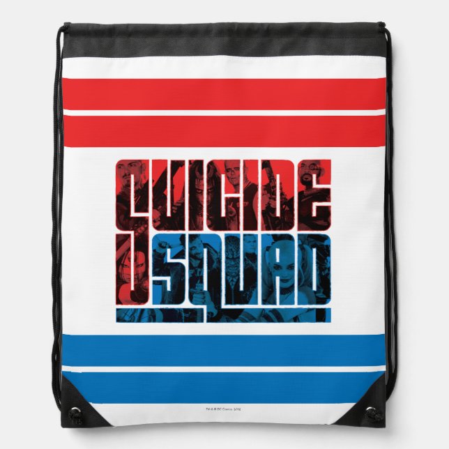 Suicide Squad | Red and Blue Logo Drawstring Bag (Front)
